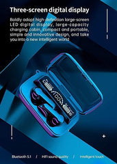 The M19 Wireless Earbuds are a compact, portable sports waterproof stereo in-ear earphone that comes with a large screen dual LED digital display and touch Bluetooth functionality.