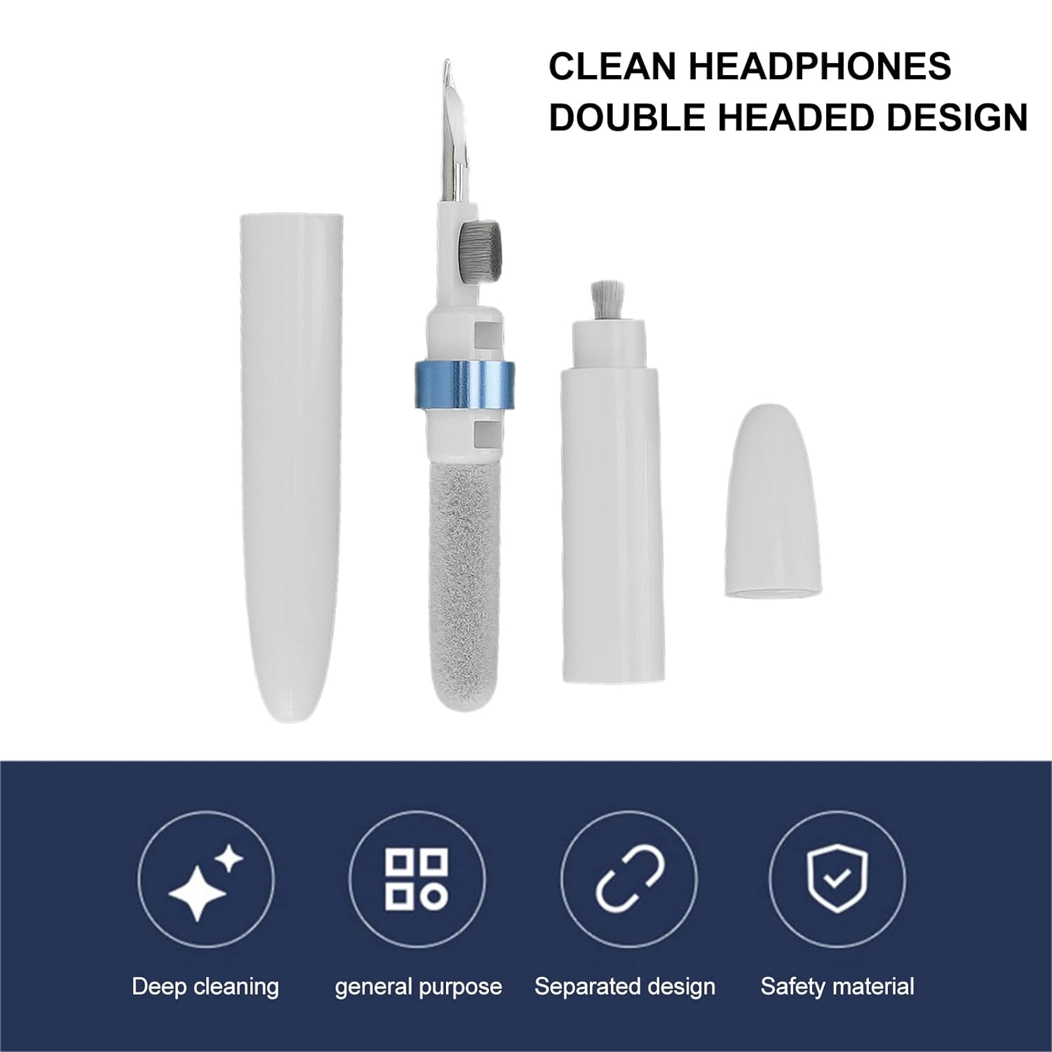 Tech nova-Wireless Headset Cleaning Pen: Multifunctional Metal Tip Soft Brush Camera Headphone Headset with Cleaning Pen Pocket (Blue)