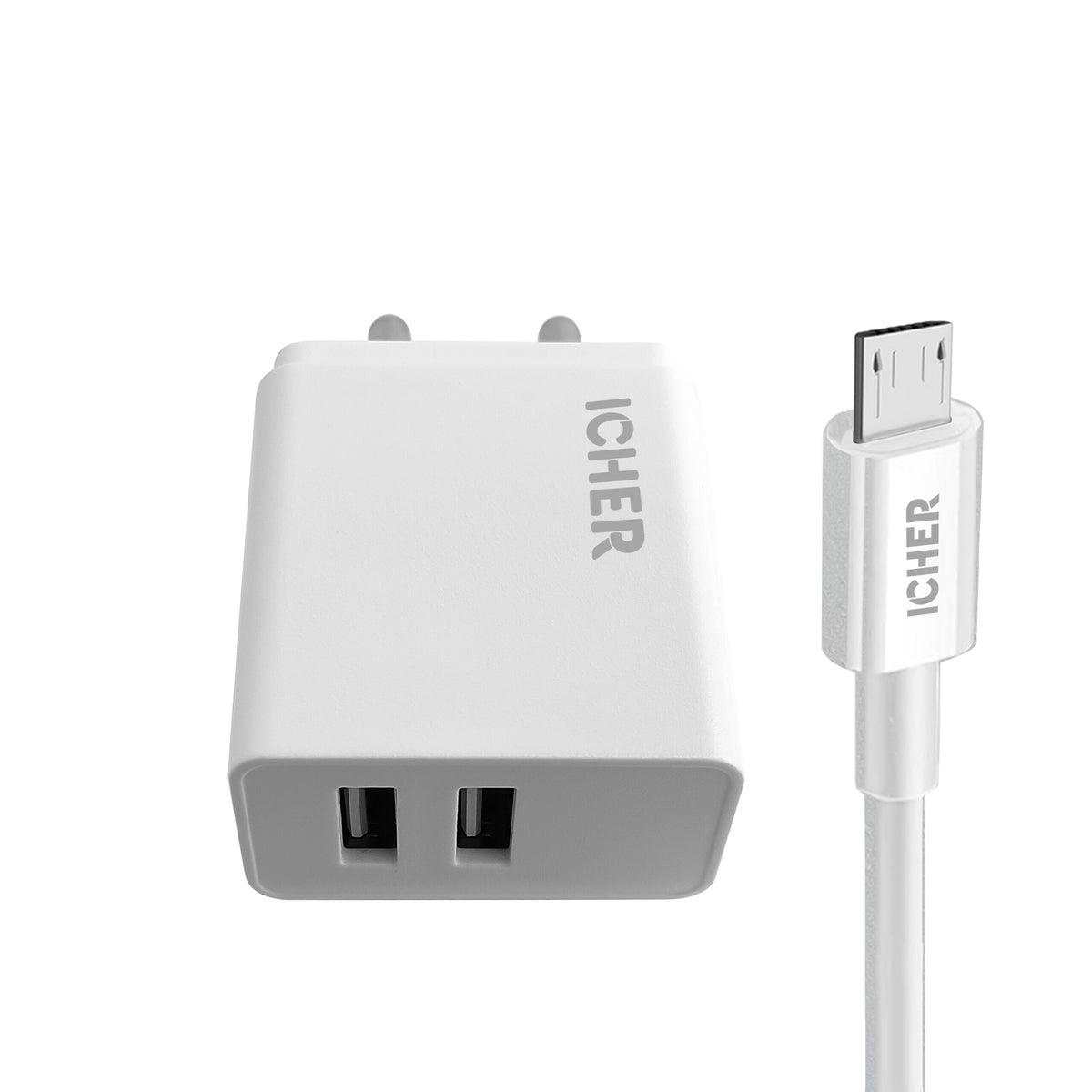 Icher 2.4A Dual USB Wall Charger with Micro USB Cable