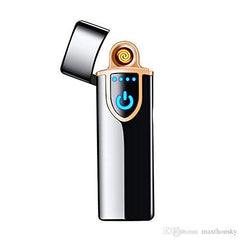 Tech novo - Premium Electric Cigarette Lighter with Metal Chrome Finish, Flame-Less Slim Touch Sensor, USB Rechargeable, and Battery Indicator (Multi-Colour)