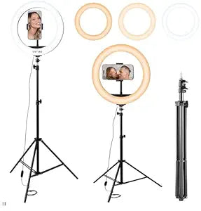 Tech Novo - 7 Feet Long Foldable and Lightweight Tripod Stand with a 10-Inch Big RGB LED Ring Light for Camera, Phone, YouTube Video Shooting, and Makeup (7FT Tripod + 12" Ring Light)