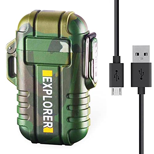 Tech novo - Explorer Military Print Flameless Double ARC Rechargeable Waterproof Pocket Size Lighter (Green)