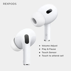 Rexpod 2nd Gen comes with a wireless charging case, an iOS and Android compatible charging cable, and active noise cancellation