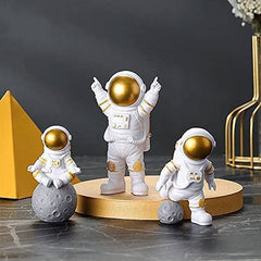 Tech novo - Ornament Mirror Astronaut Figurine Statue, Astronaut Spaceman Statue Ornament Home Office Desktop Figurine Decors Set of 3 - Golden