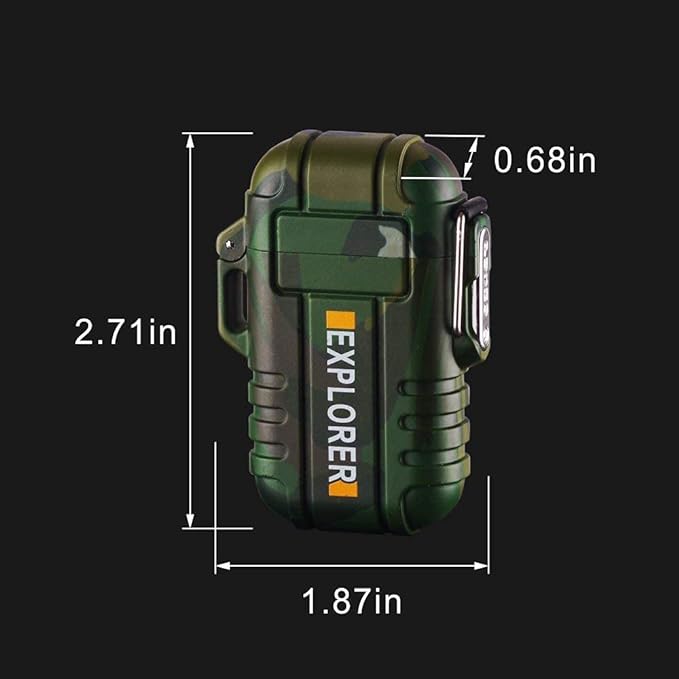 Tech novo - Explorer Military Print Flameless Double ARC Rechargeable Waterproof Pocket Size Lighter (Green)