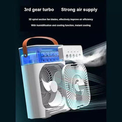 Home-use-portable-mini-air -cooler-portable-fan-with-7-colors, LED light, 3-speed AC mode, water spray, humidification, and 600 ml capacity