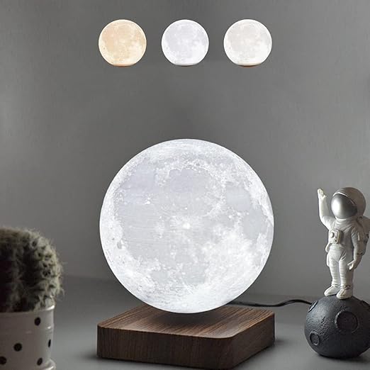 Tuna Lights -One piece of magnetic levitating floating moon lamp, floating and spinning moon lamp with gradually changing LED lights, perfect for room décor and unusual gifts (3 color modes).