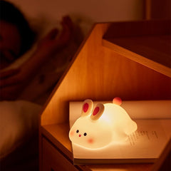 SHOPPOFOBIX Kids Cute Little Bunny Night Light, Touch Silicone Bedside Animal Night Lamp