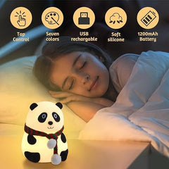Adorable Panda Night Light, Soft Lamp for Children, 7-Color Changing Nightstand Light