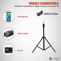 Moblia-A 7-foot tripod stand with an adjustable mobile clip holder for all smartphones and cameras, made lightweight and portable by URVASIANS (Black)