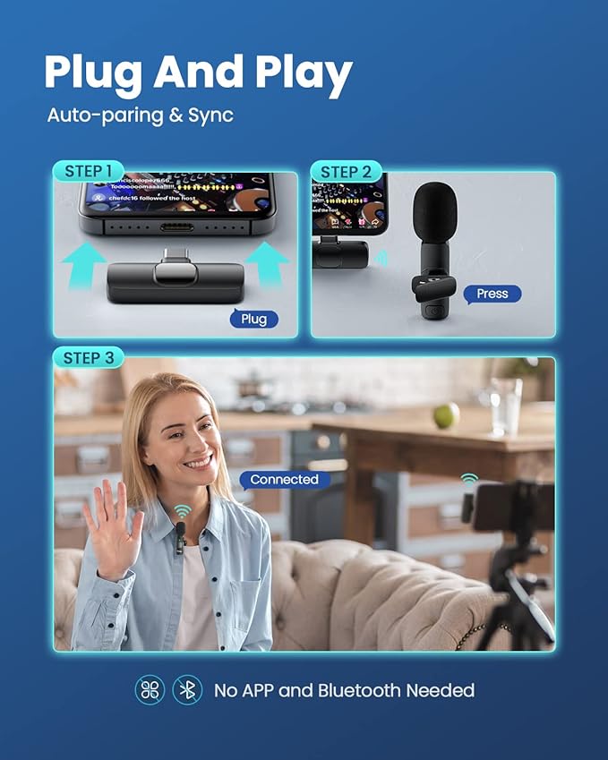 Tech novo Noise reduction, auto-sync, clip-on lapel mic, Mic