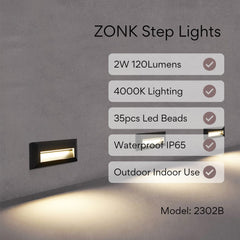 color sync- ZONK Waterproof Rectangular Wall Mount Footlight for Step Stairs and Decking; Landscape Deck Lighting 120V; Black