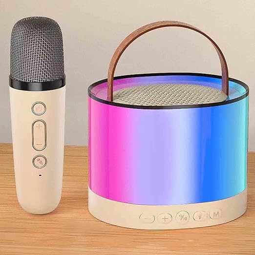 Mini Bluetooth Speaker with Changing Modes, RGB Lights, and a Mini Wireless Karaoke Mic