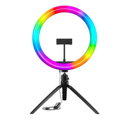 Tech novo - Compatible with iPhone/Android phones and cameras, this 10-inch LED RGB ring light comes with a tabletop tripod stand and a hot shoe adapter for photo and video shoots, live streaming, makeup applications, and vlogging.