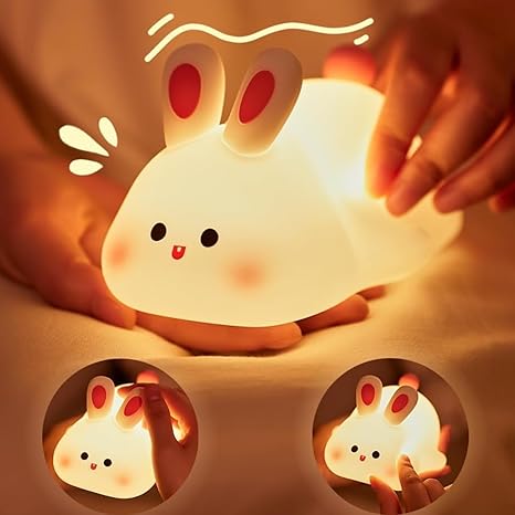 SHOPPOFOBIX Kids Cute Little Bunny Night Light, Touch Silicone Bedside Animal Night Lamp