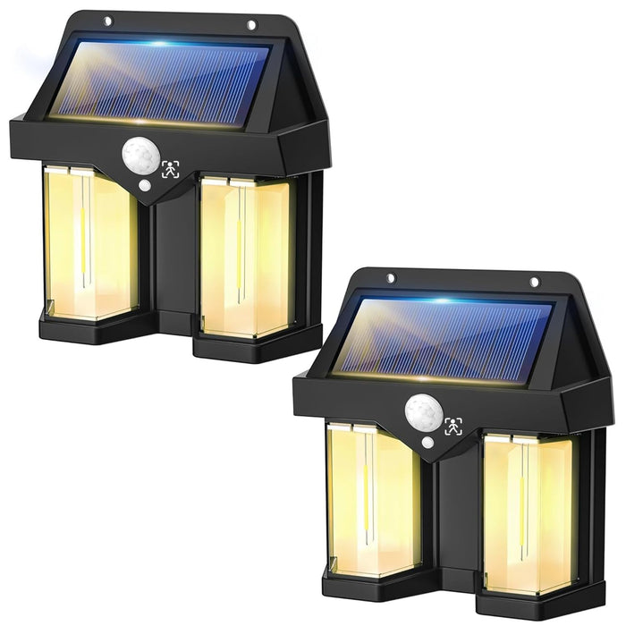 color sync-WIDEWINGS Solar Wall Lights Outdoor, Waterproof Exterior Lighting(2, Wall LAMP), Wireless Dusk to Dawn Porch Light Fixture, Solar Wall Lantern with Three Modes & Motion Sensor