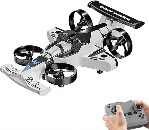 2-in-1 RC Drone Car for Kids, 2.4GHz Land & Air Remote Control Flying Vehicle with 360° Flip Stunts, 4WD High Speed Drift Mode, 3 Speed Modes & LED Lights - Blue/Red Multicolor Stunt Toy