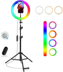 Tech novo - iOS and Android, this 52-inch tall LED ring light is perfect for TikTok, makeup, live streaming, and photography. It features three daily lights and 21 different colors.
