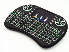 Tech novo - mini wireless 2.4 GHz 7-color backlit- touchpad keyboard with mouse, rechargeable for usage on PCs, Macs, and Android devices (Black)