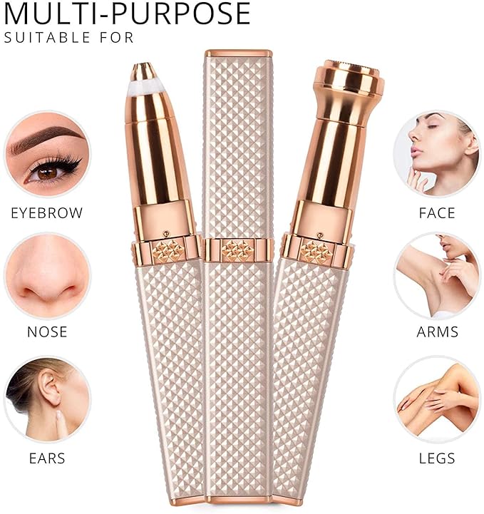 Tech Novo - Women's 2-in-1 Rechargeable Face Hair Remover with Changeable Heads, Expert Painless Eyebrow Razor for Personal Hair Removal with Lighted Indicator, Rose Gold