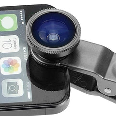 Tech novo - For all smartphones, tablets, iOS, and Android devices, Set Mobile Professional HD Camera Lens includes a 180° Fisheye Lens, a Wide Angle Lens, and a 10x MM Macro Lens with a Bag Clip Holder Kit (Black).