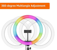 Tech novo - Compatible with iPhone/Android phones and cameras, this 10-inch LED RGB ring light comes with a tabletop tripod stand and a hot shoe adapter for photo and video shoots, live streaming, makeup applications, and vlogging.
