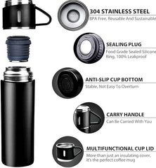 Tech novo - This sturdy 500ml Classic Vacuum Flask Thermos keeps drinks hot or cold for up to 24 hours and comes with 3 mugs. It is made of stainless steel and is resistant to oxidation and corrosion.