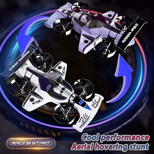 2-in-1 RC Drone Car for Kids, 2.4GHz Land & Air Remote Control Flying Vehicle with 360° Flip Stunts, 4WD High Speed Drift Mode, 3 Speed Modes & LED Lights - Blue/Red Multicolor Stunt Toy