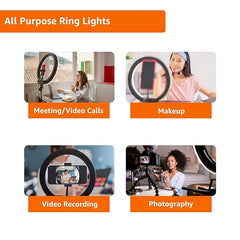 Tech novo - Compatible with iPhone/Android phones and cameras, this 10-inch LED RGB ring light comes with a tabletop tripod stand and a hot shoe adapter for photo and video shoots, live streaming, makeup applications, and vlogging.