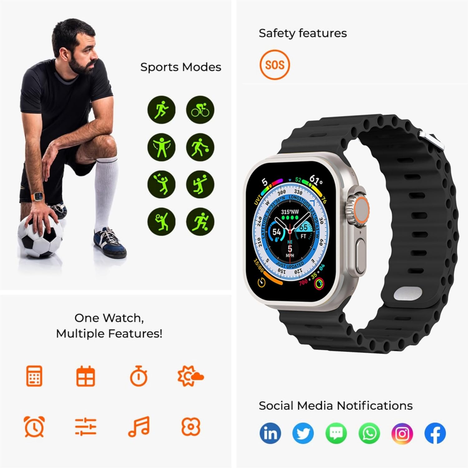 T10 Ultra Smart Watch with Beautiful Strap, Bluetooth Calling Smart Watch, 1.99" Touch Display with Fitness & Outdoor, Health & Medical Tracker, 8 Unique UI Interactions
