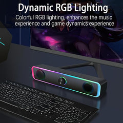Computer Speakers, Dual-Powered PC Sound Bar with Cord and Battery, Wireless Lighting