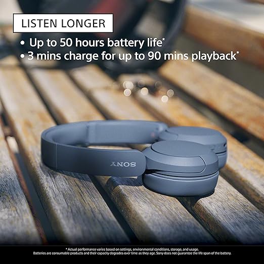Sony WH-CH520 Up to 50 hours of playback with wireless on-ear Bluetooth headphones with a microphone,