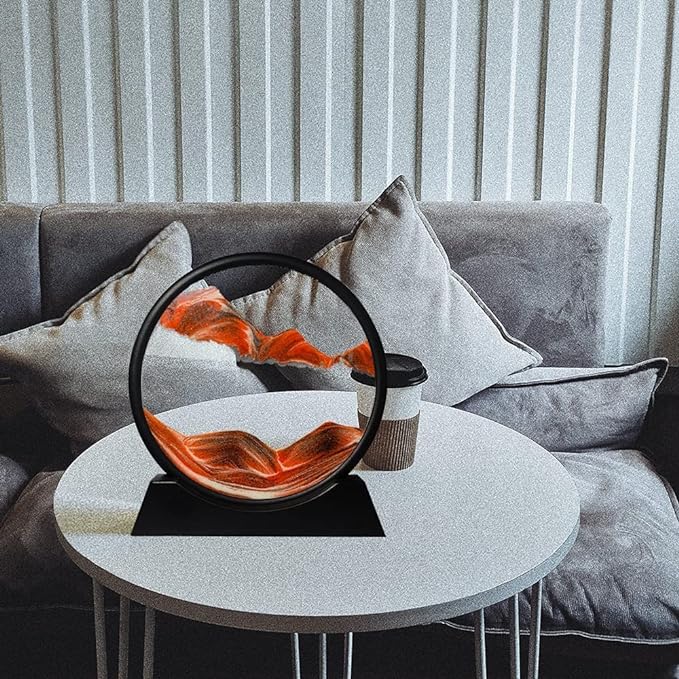 Tech novo-MOROVIK 3D Orange Dynamic Sand Art Liquid Motion,Moving Sand Art Picture Round Glass 3D Deep Sea Sandscape In Motion Display Flowing Sand Frame Relaxing Desktop Home Office Work Decor (7 In) (Orange)
