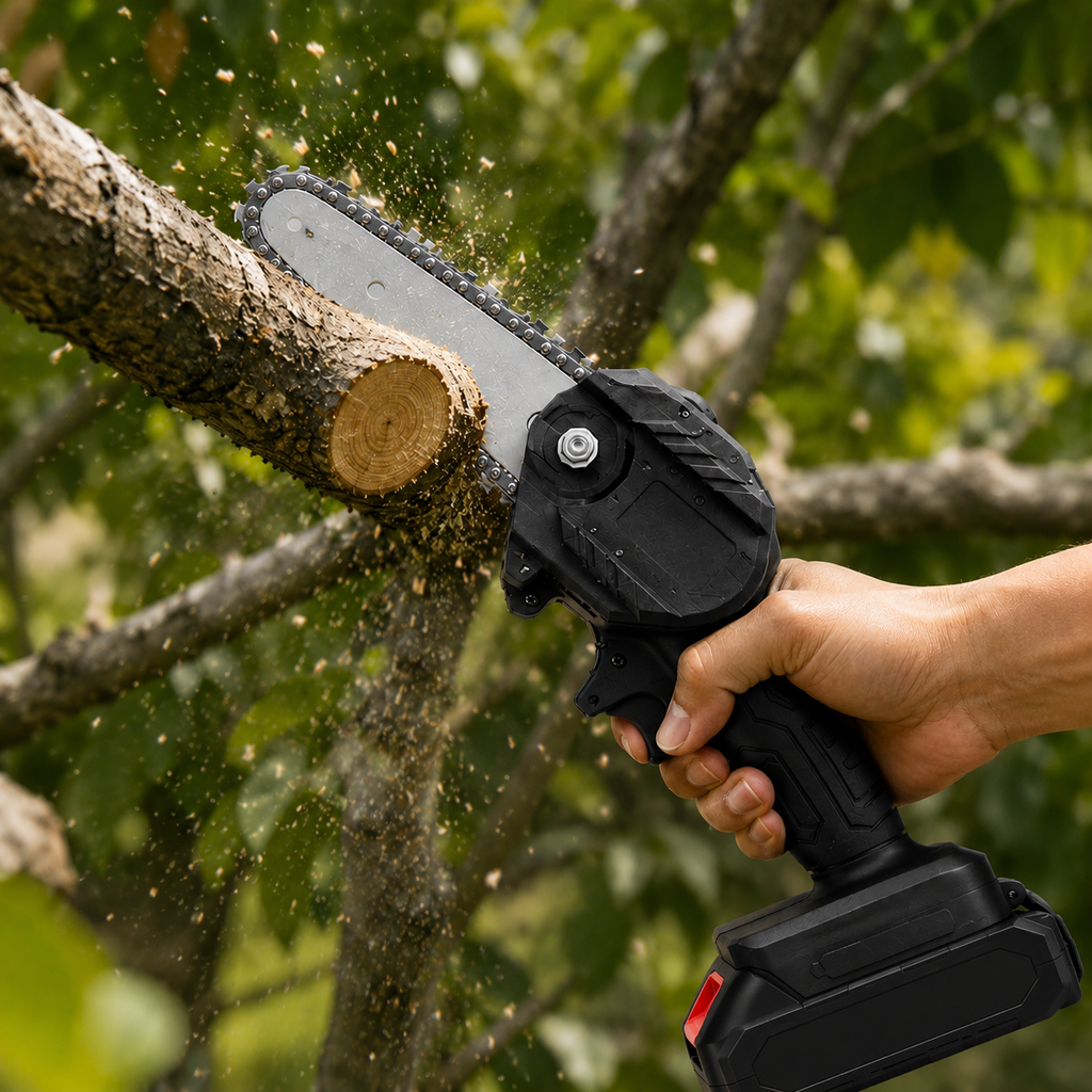 48V Cordless Mini Chainsaw – 18CM Guide Bar | 2 Batteries Included