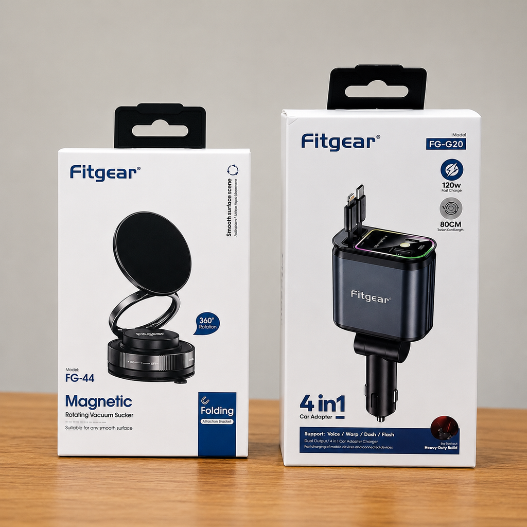 Fitgear Car Essentials Combo | Magnetic Phone Holder + 4-in-1 Fast Car Charger | Complete Driving Setup