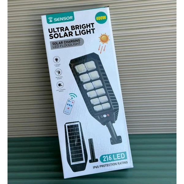 Ultra Bright 400W Solar LED Flood Light | 216 LEDs | Motion Sensor & Remote Control | Outdoor Waterproof IP65