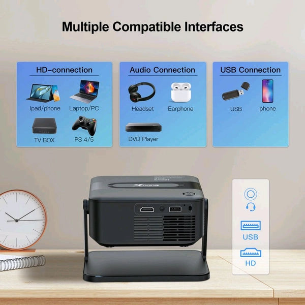 Mini Portable Projector 4K Support | HDMI Home Cinema Projector | Compact & Adjustable