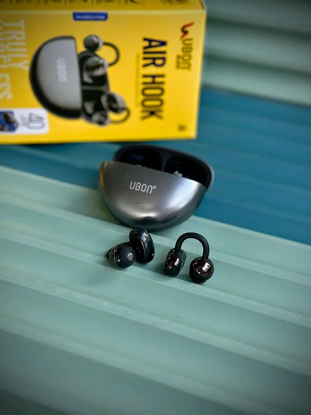 UBON Black Air Hook J8 Truly Wireless Earclips – Open-Ear Bluetooth Earphones with Mic & Type-C Charging