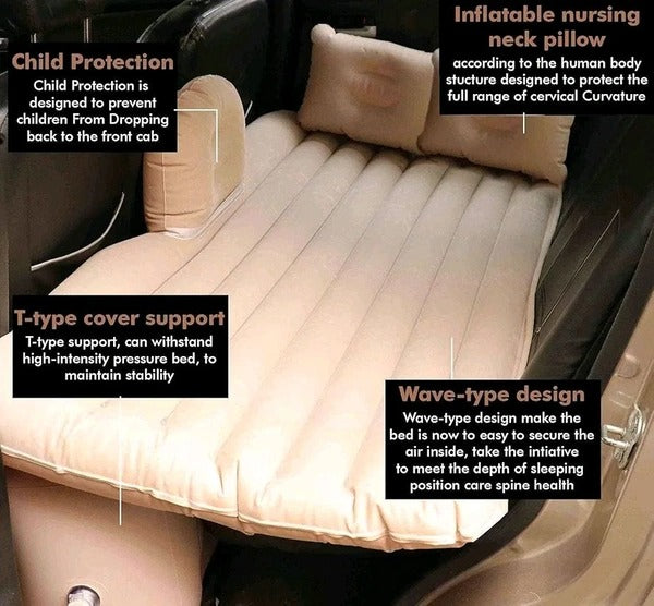 Multi Functional In Car Inflatable Air Bed | Car Back Seat Mattress for Travel, Camping & Long Drives