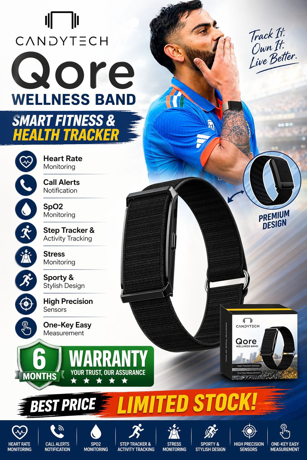Qore Wellness Band Smart Fitness &amp; Health Tracker Track your health, monitor your activity,  Qore Wellness whoop Band