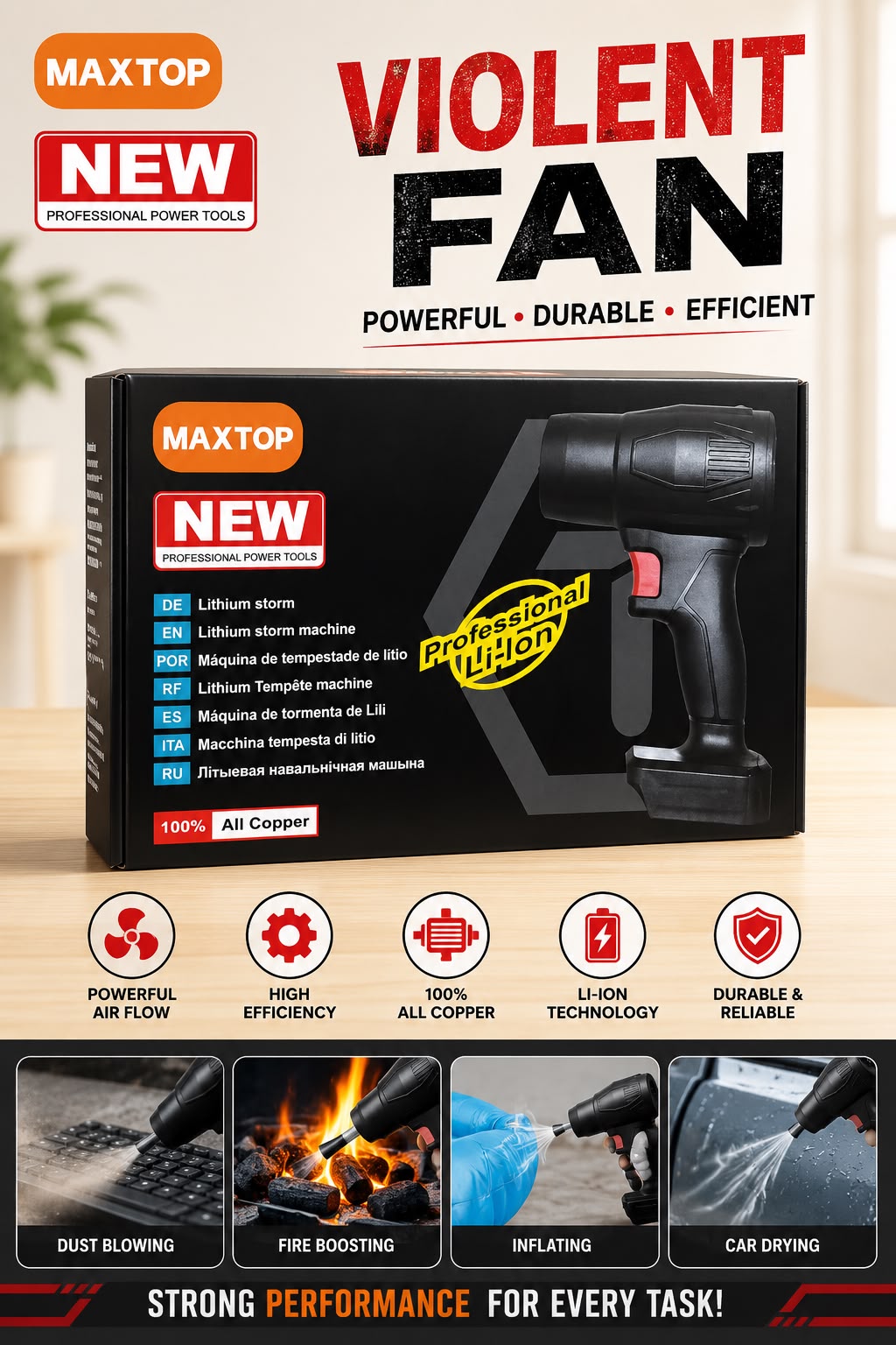 Handheld Electric Air Blower – 48V Cordless Turbo Jet Blower for Car, Home & Road Cleaning High -Power Brushless Motor – Mini Air Duster for Dust Removal & Drying