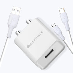 ZEBRONICS - 5V |2.4A ADAPTOR WITH TYPE C CABLE White