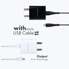 ZEBRONICS - 5V |2.1A ADAPTOR WITH MICRO USB CABLE White | Black