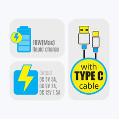 ZEBRONICS - 18W | ADAPTOR WITH TYPE C CABLE White | Black