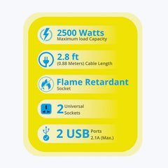 ZEBRONICS - USB POWER STRIP|2500W|0.88M|2 Socket|2 USB