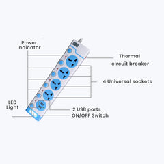 ZEBRONICS - USB+POWER STRIP|2500W|2.7M|4 Socket|2 USB