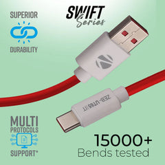ZEBRONICS USB TO TYPE C CABLE (RED)