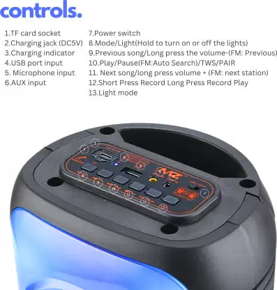 Boom-Mz Fusion Party V3 40W Bluetooth Karaoke Party Speaker with Dual Drivers, RGB Lighting, USB/SD Card/Aux Playback, Auto TWS Function, and Remote Control (Black) with immersive sound and a 3-meter wired microphone