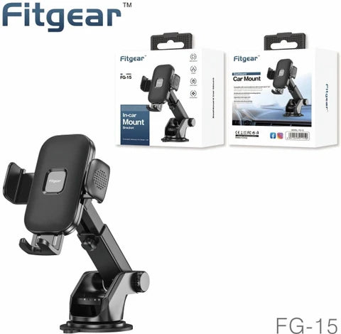 Fitgear Car Phone Mount Holder, Black Adjustable Dashboard Suction Mount Stand with Telescopic Arm, Universal Mobile Device Holder